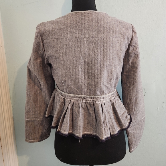 J Crew Military Style Faded Denim Cropped Peplum Jacket Design Sample Women Sz 6 - Picture 2 of 9